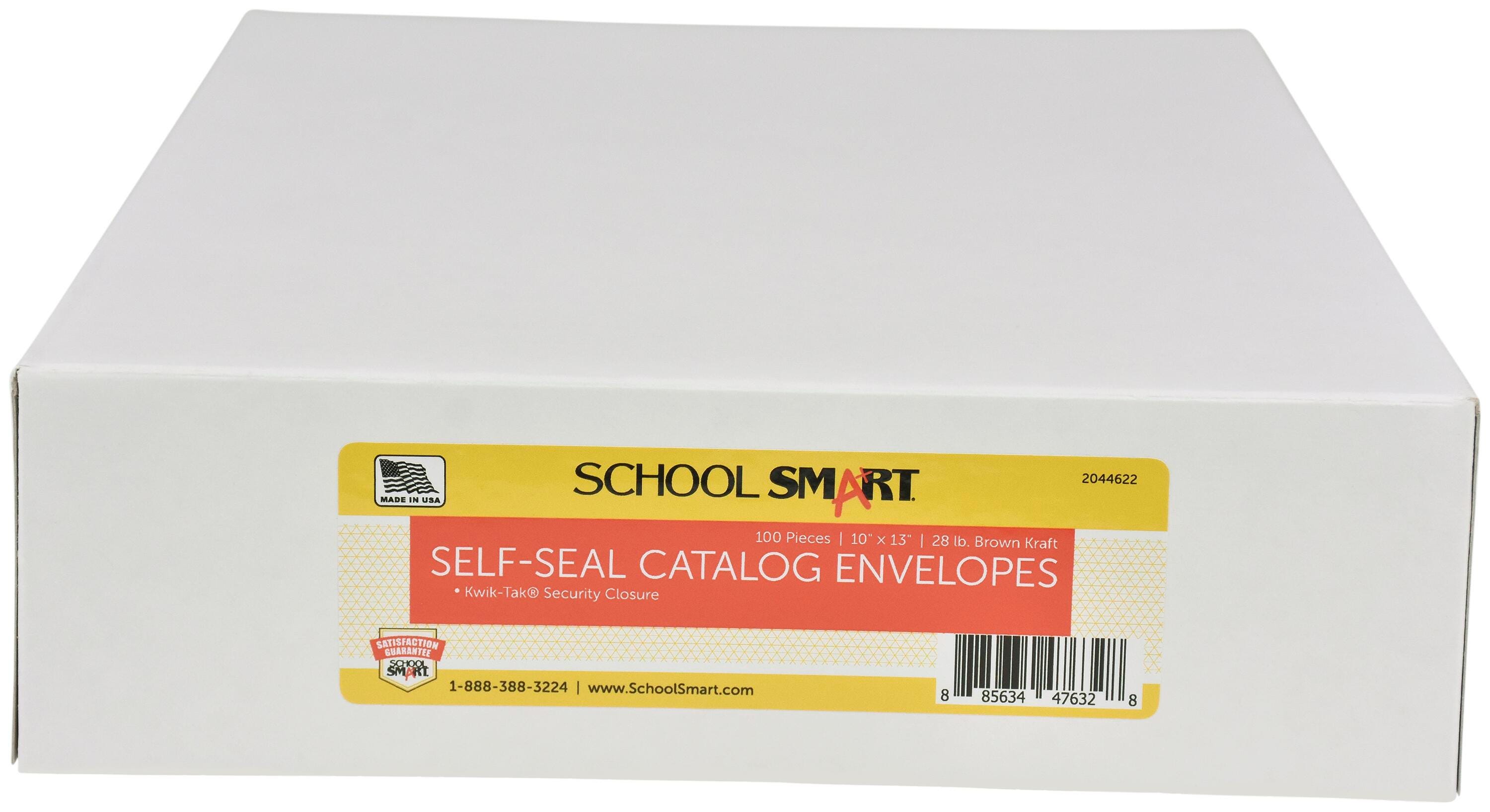 School Smart Kwik-Tak Envelopes, 10 x 13 Inches, 28 lb, Kraft Brown, Box of 100 2044622
